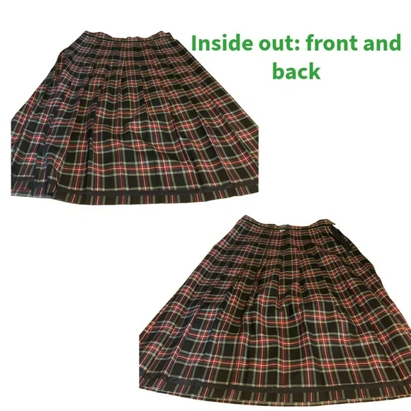 VINTAGE CIRCA 1980'S LGR BLACK, RED, YELLOW & GREEN PLAID WOOL SKIRT (16) - Picture 9 of 12